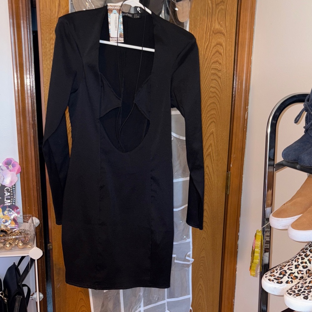 Boohoo Black Plunge Neck Bodycon Dress
